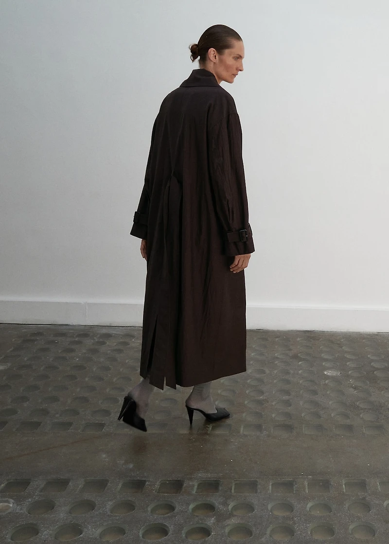 Long virgin wool trench coat