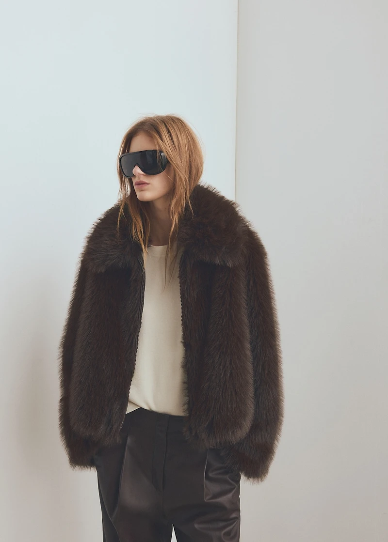 Faux-fur jacket with zip