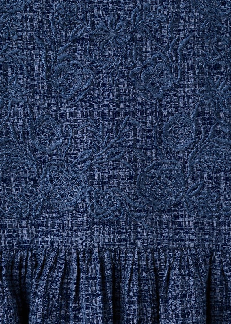 Check dress with embroidered detail