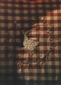 Children's cotton gingham check cushion cover with embroidery 30x40cm