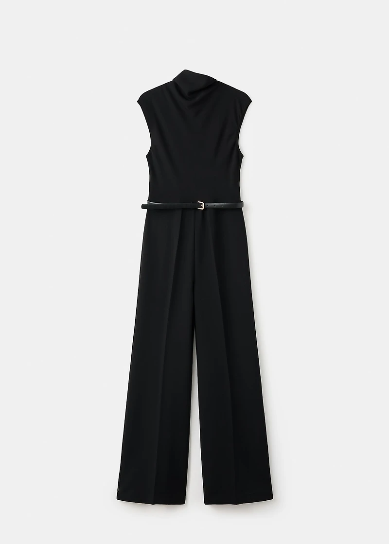 Jumpsuit with draped neck and belt