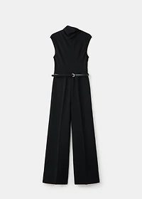 Jumpsuit with draped neck and belt