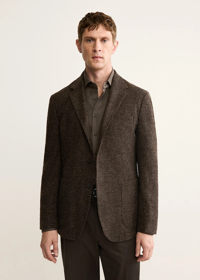 Slim-fit micro-check wool-blend jacket