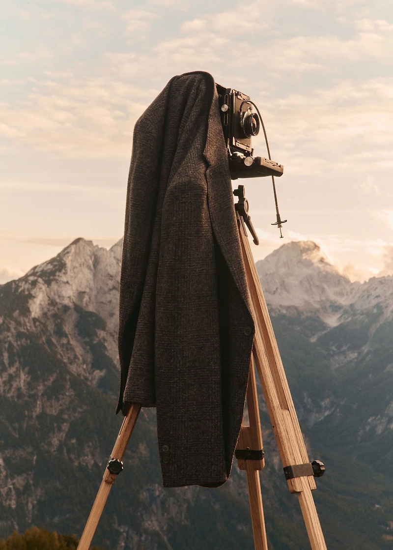 Slim-fit micro-check wool-blend jacket