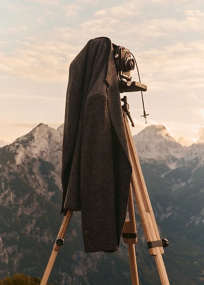 Slim-fit micro-check wool-blend jacket