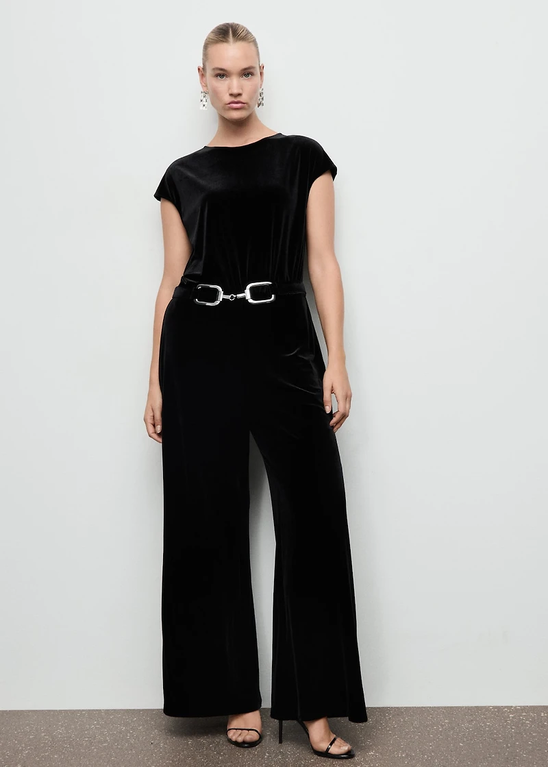 Velvet belt jumpsuit