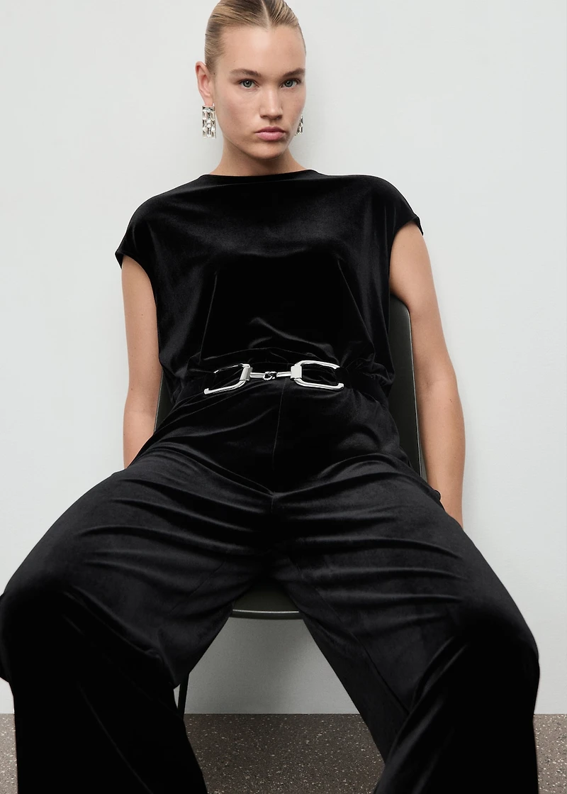 Velvet belt jumpsuit