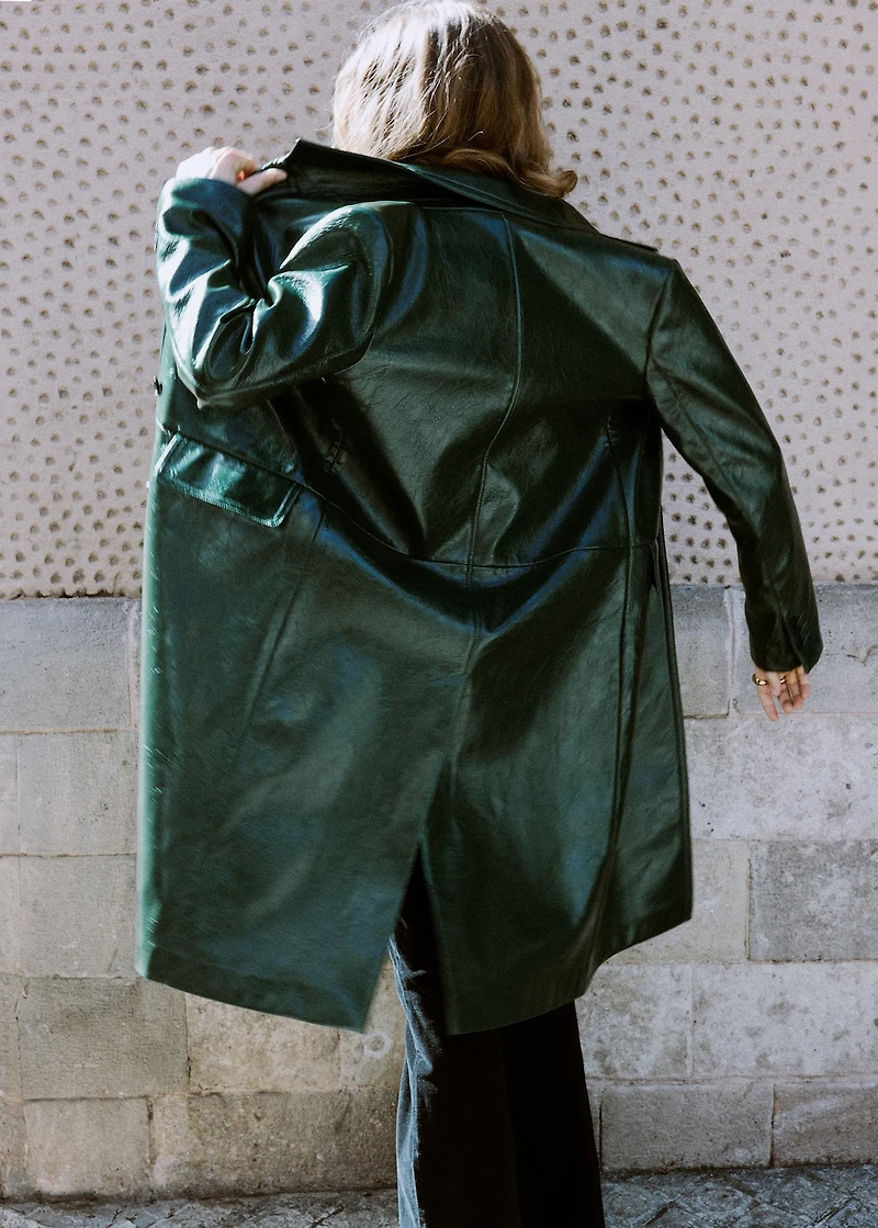 Long faux-leather coat