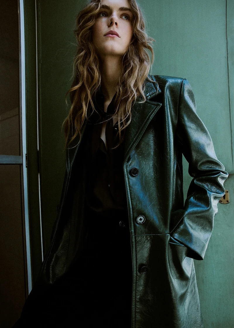 Long faux-leather coat
