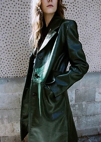 Long faux-leather coat