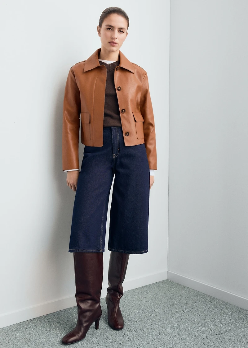 Faux-leather jacket with pockets