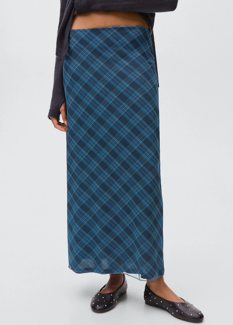 Checked long skirt