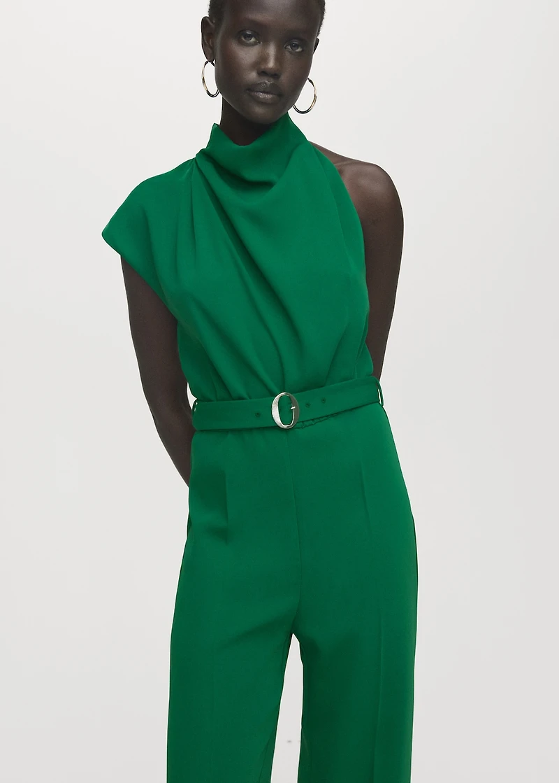 Asymmetrical long jumpsuit with belt