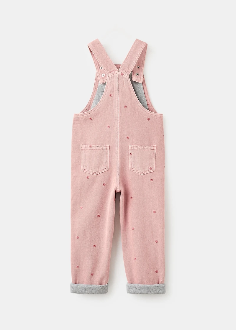 Long embroidered floral dungarees