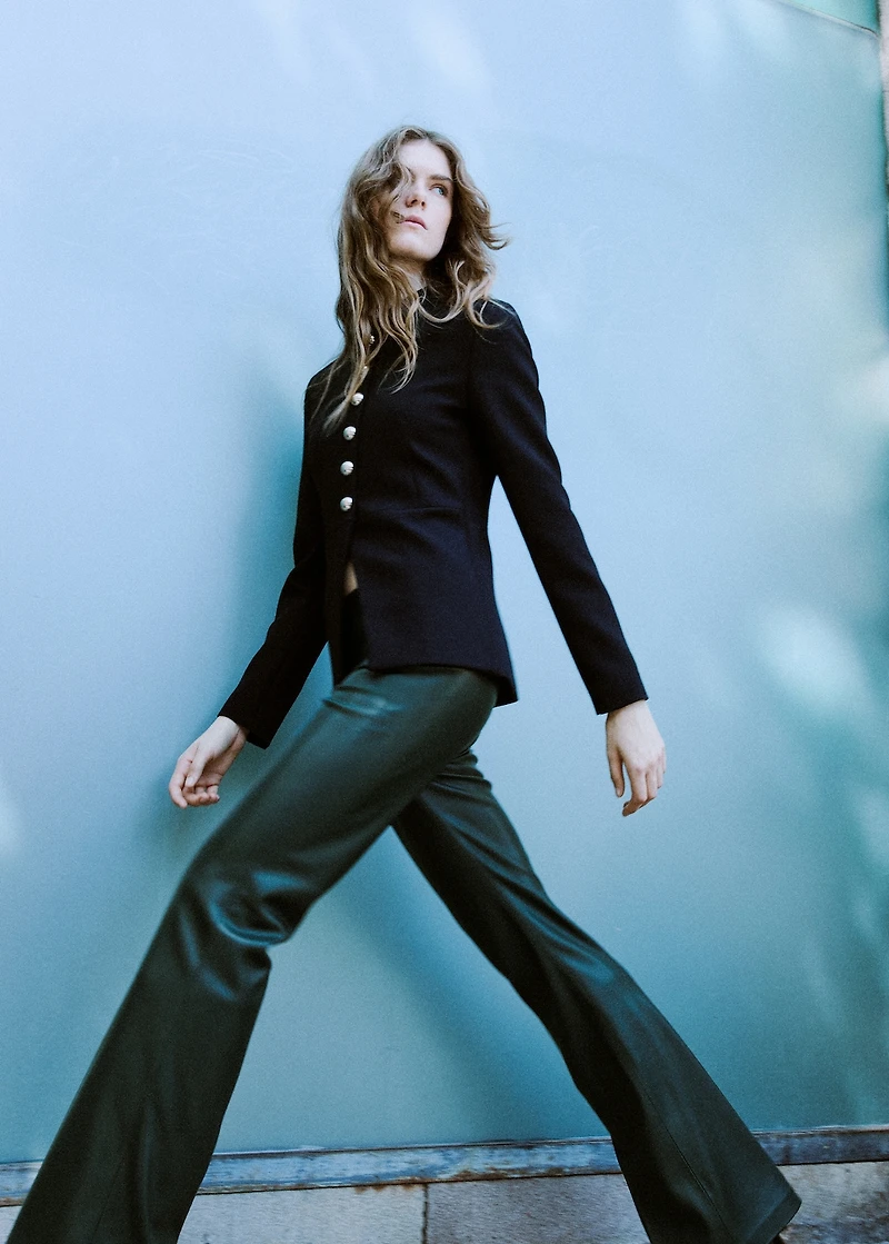 Faux-leather flared trousers