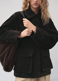 Parka with velvet-finish faux-fur collar