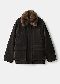 Parka with velvet-finish faux-fur collar