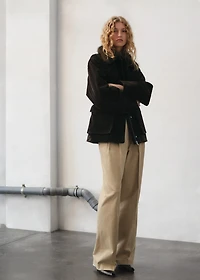 Parka with velvet-finish faux-fur collar