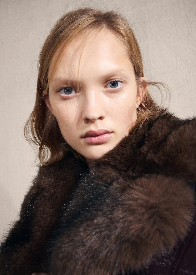 Faux-leather jacket with fur-effect collar