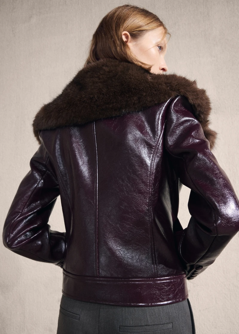 Faux-leather jacket with fur-effect collar