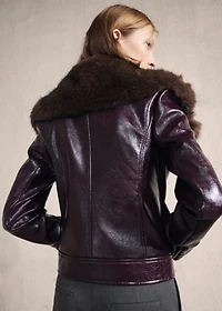 Faux-leather jacket with fur-effect collar