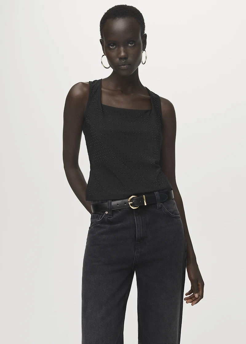 Strappy top with rhinestone detail