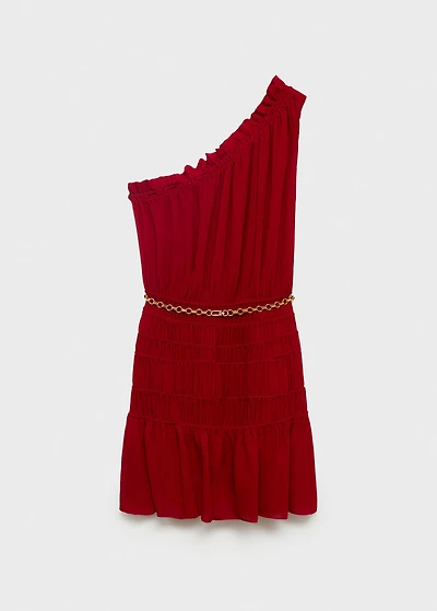 Asymmetrical gathered dress with belt