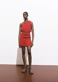 Asymmetrical gathered dress with belt