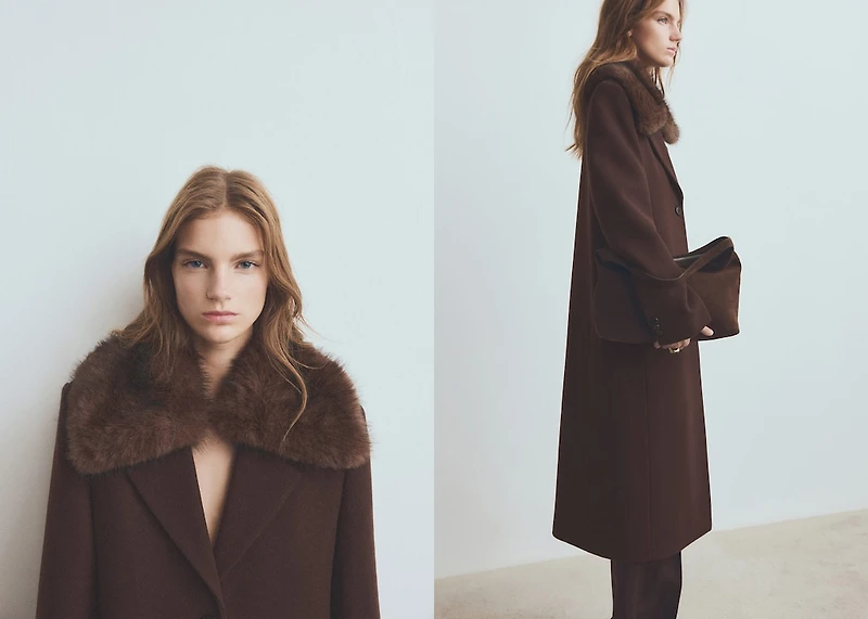 Wool coat with fur collar