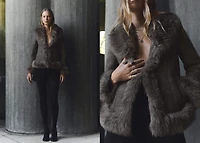 Suede-effect faux-fur jacket