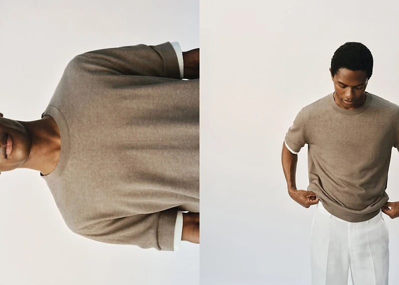 Contrasting cotton-blend T-shirt