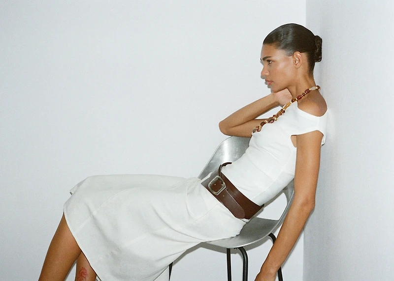 Asymmetrical cotton midi-skirt