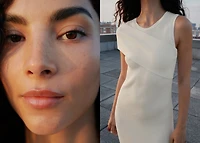 Ribbed dress with asymmetrical sleeves