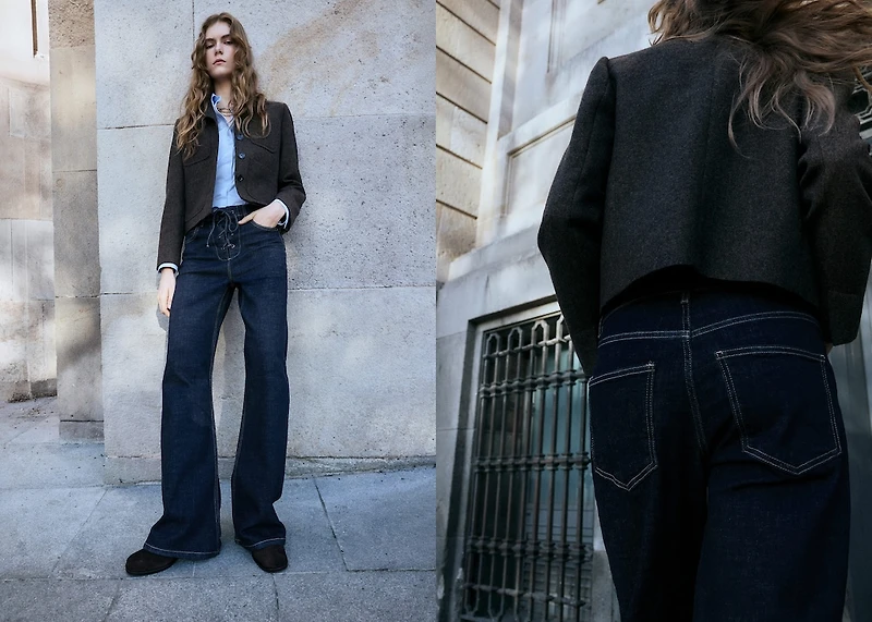 Flared jeans with drawstrings