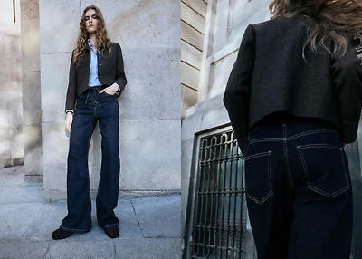 Flared jeans with drawstrings