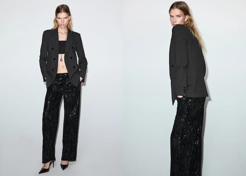 Straight-leg trousers with sequins