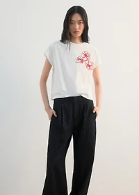 Floral-embroidered cotton t-shirt