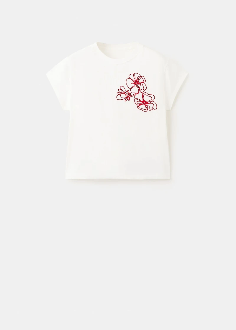 Floral-embroidered cotton t-shirt