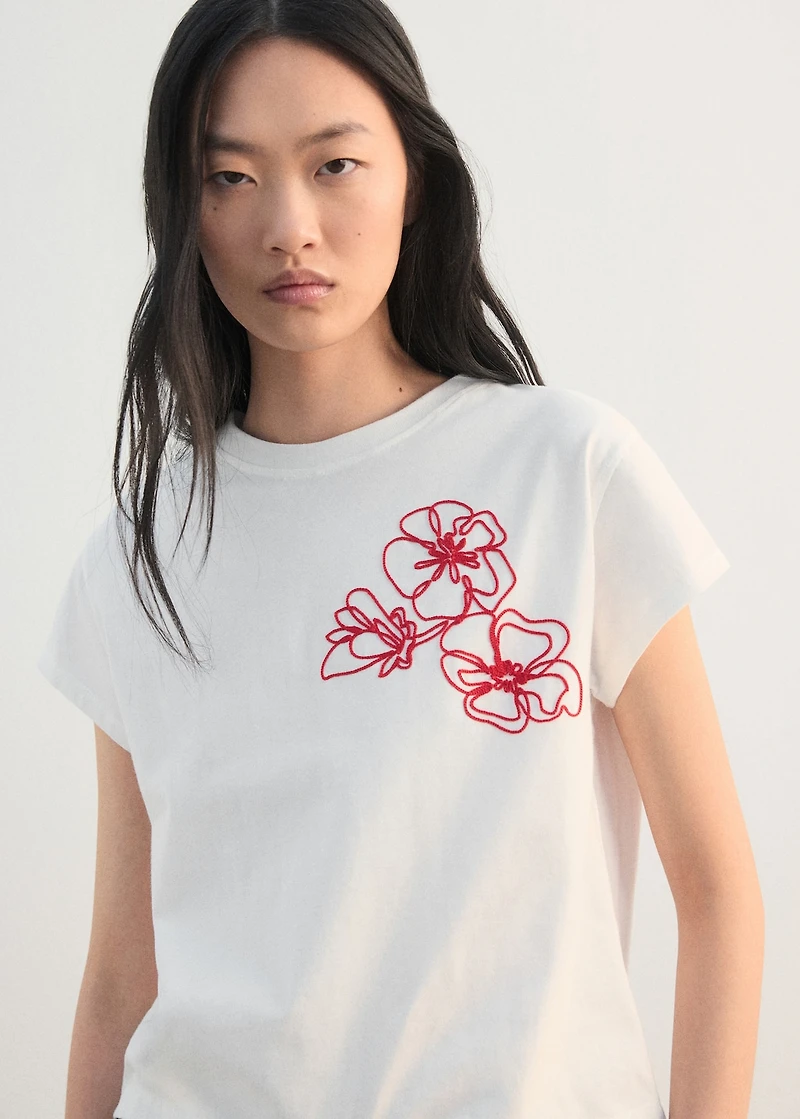 Floral-embroidered cotton t-shirt