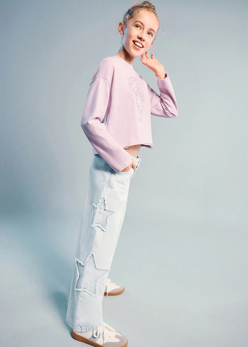 Culotte jeans with embroidered stars