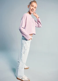 Culotte jeans with embroidered stars