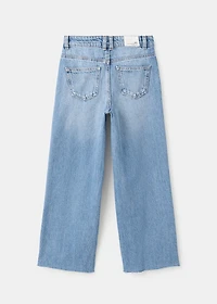 Wideleg low frayed hem jeans