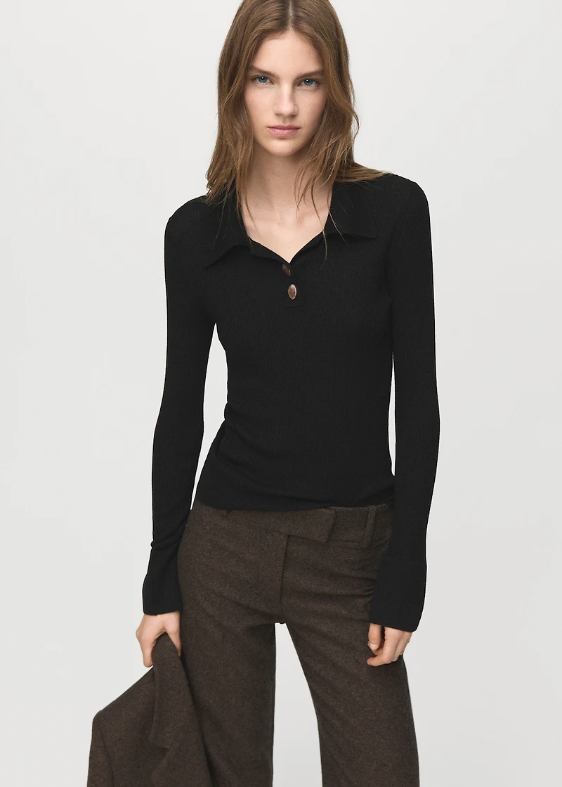 Polo-neck ribbed sweater