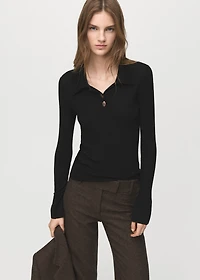 Polo-neck ribbed sweater
