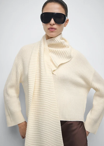Ribbed sweater with scarf detail