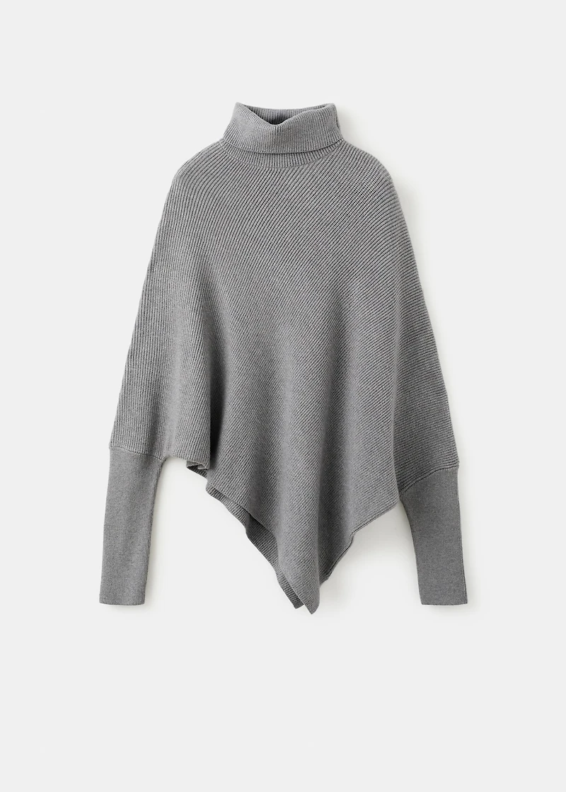 Sweater with asymmetrical roll neck