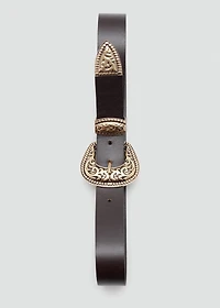 Engraved buckle leather belt