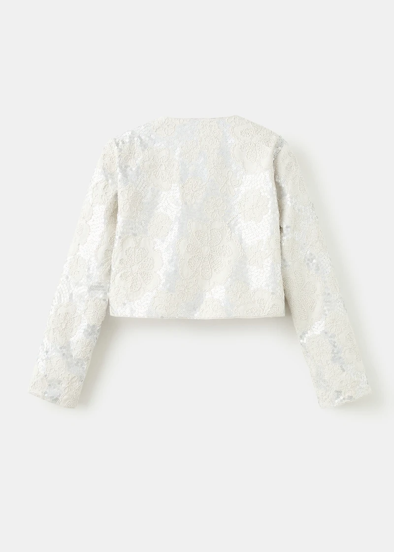 Embroidered linen jacket with sequins
