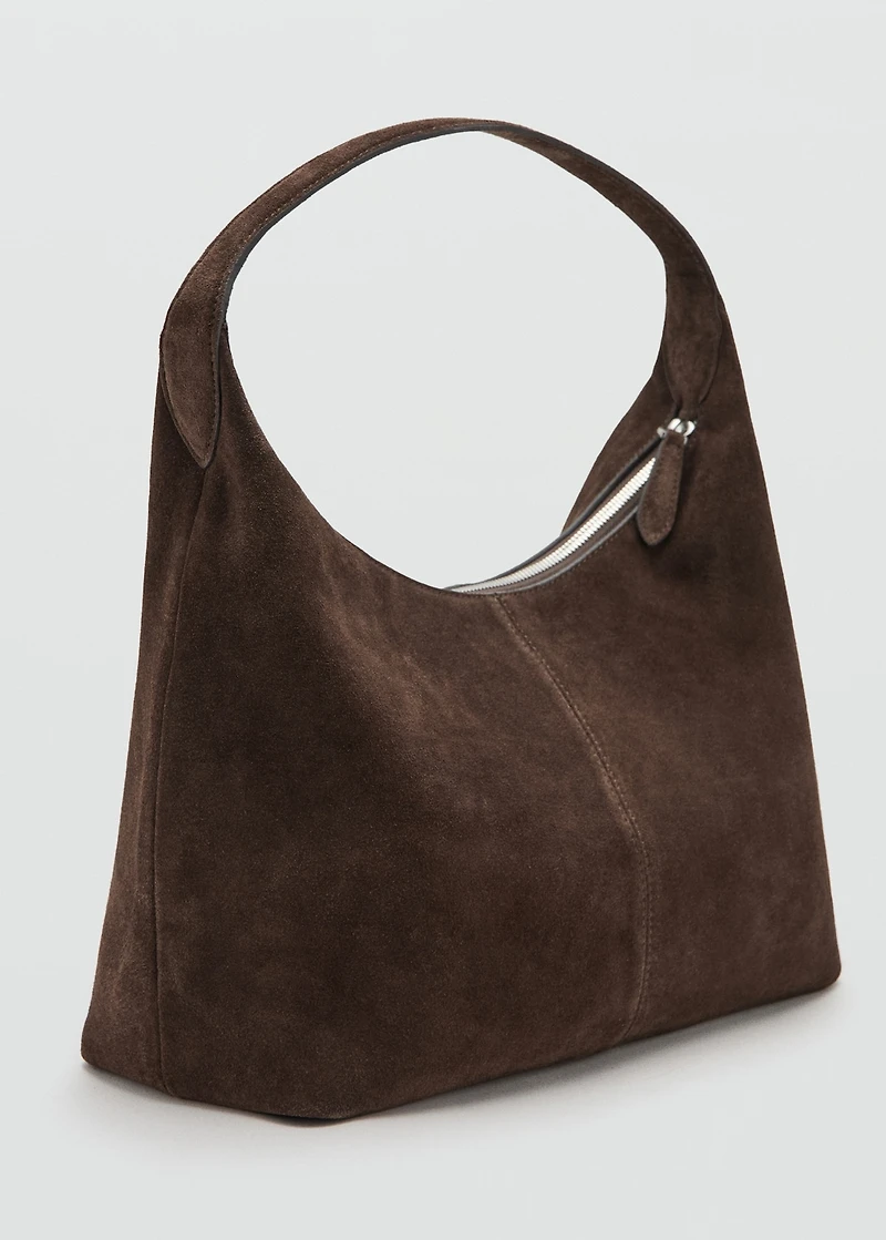 Suede shoulder bag with stitching