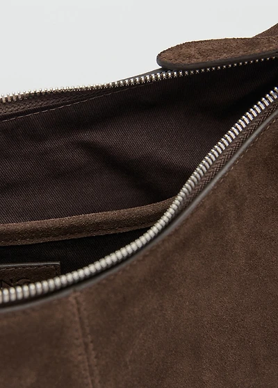 Suede shoulder bag with stitching